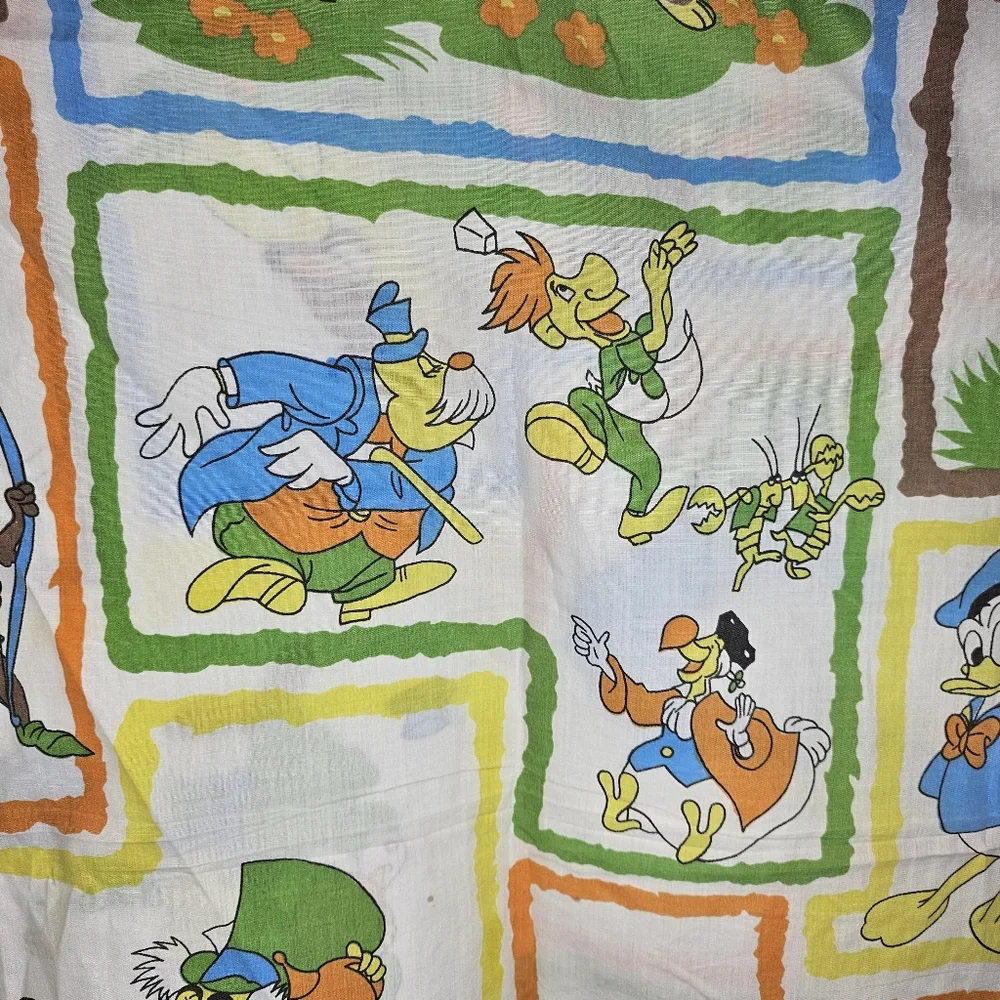 VTG Disney Alice in Wonderland Bambi Robin Hood Mickey Twin Flat Sheet 59.5